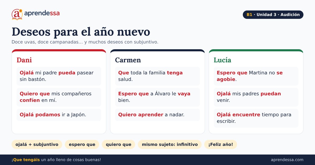 Deseos y sentimientos en español: Deseos para el año nuevo, unidad 3 de B1